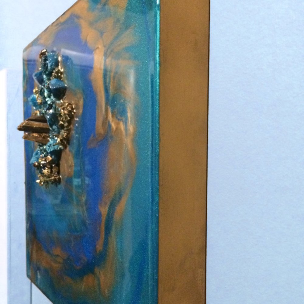 Resin Wall Art 12x12 on Solid Wood Panel Geode Look - Picture 2 of 4